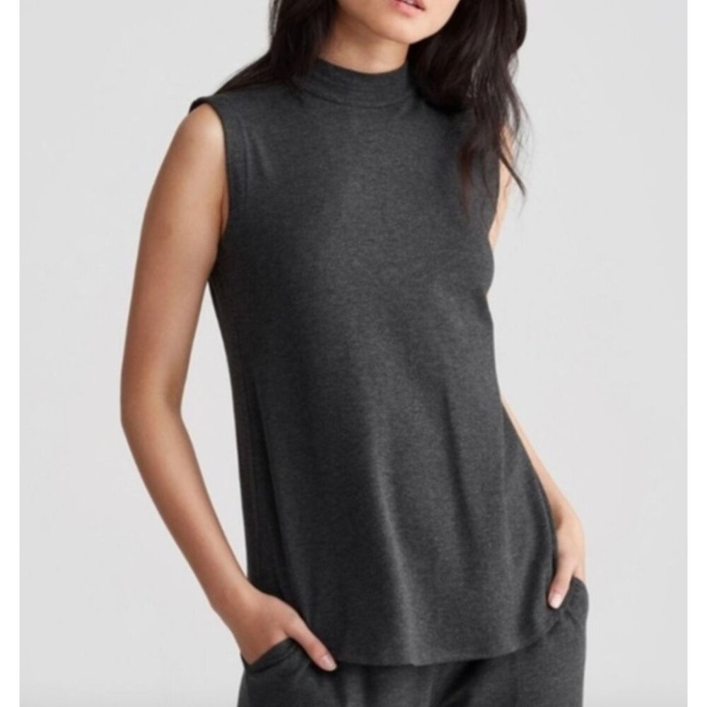 EILEEN FISHER charcoal gray mock neck sleeveless top size S